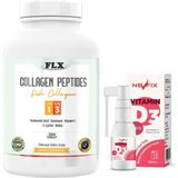 FLX Collagen Peptides Tip 1-3 Balık Kolajeni 300 Tablet & Nevfix Vitamin D3 Sıvı Sprey