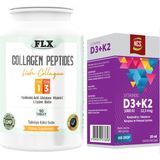FLX Collagen Peptıdes Type 1/3 Balık Kollajeni Tip 1-3 1000 Mg 90 Tablet+Vitamin D3 K2 20 ml