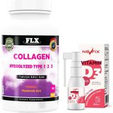 FLX Collagen Tip-1 Tip-2 Tip-3 Hyoluronic Asit Vitamin C 90 Tablet & Nevfix Vitamin D3 Sıvı Sprey 20 ml