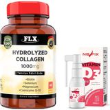 FLX Hidrolize Kollajen Collagen Coenzyme Biotin Selenium Magnezyum 60 Tablet & Nevfix Vitamin D3 Sıvı Sprey