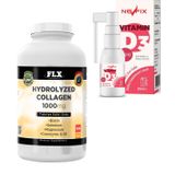 Flx Hydrolyzed Collagen 1000 mg Biotin Selenium 300 Tablet + Nevfix Vitamin D3 1000 IU 20 ml Sprey