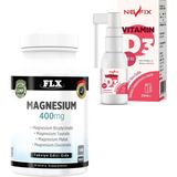 FLX Magnesium Malat Glükonat Taurat Bisglisinat 180 Tablet & Vitamin D3 400'lü 20 ml