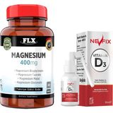 FLX Magnezyum Magnesium Elementleri Complex 400 Mg 60 Tablet & Nevfix Vitamin D3 Sıvı Sprey