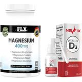 FLX Magnezyum Magnesium Elementleri Complex 400 Mg 90 Tablet & Nevfix Vitamin D3 Sıvı Sprey