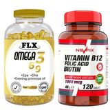Flx Omega 3-6-9 180 Kapsül Balık Yağı + Vitamin B12 Folic Acid Biotin 120 Tablet