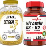 Flx Omega 3-6-9 Balık Yağı 180 Softgel & Nevfix Vitamin D3-K2 120 Tablet