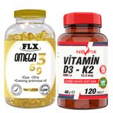 Flx Omega 3-6-9 Balık Yağı 180 Softgel & Nevfix Vitamin D3-K2
