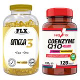 Flx Omega 3 Balık Yağı 180 Softgel & Nevfix Coenzyme Q10 Koenzim Resveratrol Q10 Karamuk 120 Tablet