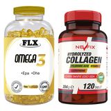 Flx Omega 3 Balık Yağı 180 Softgel & Nevfix Collagen Glutation Hyaluronic Acid Vitamin C 120 Tablet