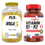 Flx Omega 3 Balık Yağı 180 Softgel & Nevfix Vitamin D3-K2 120 Tablet