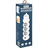 Fly 3393-01 2.1A Anahtarlı 2 mt Kablo Beyaz Ahşap Bej Siyah 3 Soket 2 USB Akım Korumalı Priz