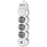 Fly 3393-01 2.1A Antrasit Beyaz Anahtarlı 2 mt Kablo 3 Soket 2 USB Akım Korumalı Priz