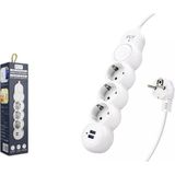 Fly 3393-01 Termal Akım Korumalı 3'lü Priz 2 USB Girişli 2 Metre - Beyaz