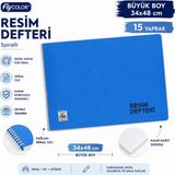 Fly Color 34*48CM Büyük Boy Telli Resim Defteri Plastik Kapak - Mavi