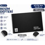 Fly Color 34*48CM Büyük Boy Telli Resim Defteri Plastik Kapak - Siyah