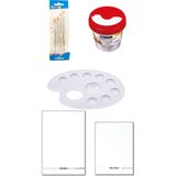 Fly Color 50 Adet Büyük ve Küçük Resim Kağıdı+Fırça Seti+ Sulu Boya Kabı + Resim Paleti Boyama Seti