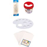 Fly Color Bristol Karton 210 gr 10'lu + Fırça Seti + Sulu Boya Kabı + Resim Paleti Sanat Boyama Seti