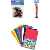 Fly Color Pon Pon Karışık 50'li + Fly Color Renkli Eva 20 x 30 cm 10'lu + Fly Color Şönil 30 cm 25'li