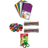 Fly Color Simli Yapışkanlı Eva+Simli Ponpon Set + Simli Şönil + Küt Uçlu Makas Yeşil Seti