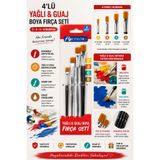 Fly Color Yağlı ve Guaj Boya Fırçası 4'lü Sanatsal Fırça Seti (2,4,6,8 Numaralar)