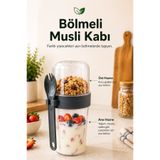 FLY LIFE Bölmeli Müsli Kabı 800 ml Çatal Kaşıklı Sızdırmaz Taşınabilir Yoğurt Kabı