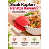 FLY LIFE Silikon Fırın Eldiveni Sıcak Tencere Tepsi Tutacağı Kaymaz Isıya Dayanıklı Kırmızı