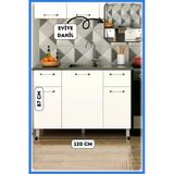 Fly Mobilya 120 cm Beyaz Panovit Mini Evyeli Alt Modül Mutfak Dolabı Alt Modül Ünitesi
