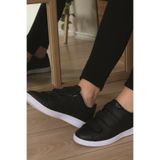 FLY STEP Unisex Siyah Beyaz Cırtlı Sneaker Ortopedik Günlük Yürüyüş Spor Ayakkabı Siyah Beyaz 44