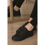 FLY STEP Unisex Siyah Cırtlı Sneaker Ortopedik Günlük Yürüyüş Spor Ayakkabı Siyah 37