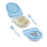 Flybee Gezgin Çocuk Taşınabilir Beslenme Kabı, Bebek Mama Kabı, Çatal & Kaşık Seti - Tilki (Yeşil Ayı)