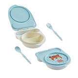 Flybee Gezgin Çocuk Taşınabilir Beslenme Kabı, Bebek Mama Kabı, Çatal & Kaşık Seti - Tilki (Yeşil Kaplan)