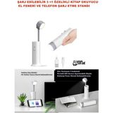 Flyon 3+1 Şarjlı Kitap Okuma Lambası , Fener 3 Kademeli ,acil Durum Powerbank ve Telefon Tutucu Lamba - Beyaz