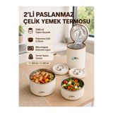 FLYONLOOK 2’li Paslanmaz 304 Çelik Yemek Termosu 1040 ml Termal Çantalı Mikrodalgaya Uygun Sıcak Soğuk Yemek Taşıma Kabı Sefer Tası