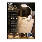 FLYONLOOK 360° Klipsli LED Kitap Arası Okuma Lambası Şarjlı Dokunmatik 3 Işık Modlu Masa ve Seyahat Gece Lambası