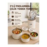 FLYONLOOK 3’lü Paslanmaz Çelik Yemek Termosu 1460 ml Termal Çantalı Mikrodalgaya Uygun Sıcak Soğuk Yemek Taşıma Kabı Sefer Tası