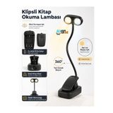 FLYONLOOK Gözü Yormayan Klipsli Kitap Okuma Işığı 3W SMD LED Mandallı Pilli Lamba 360° Esnek Boyun Sarı ve Beyaz Işık