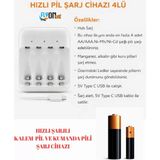 Flyonlook Hızlı 4'lü Aa Kalem Aaa Ince Kalem Aa/aaa Ni-Mh/ni-Cd Şarj Mause ve Kumanda Pil Şarj Cihazı Aleti - 1 Adet