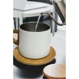 Flyonlook Yeni Model Paslanmaz Çelik Termos Bardak Bambu Kapak ve Bardak Altlığı Ofis, Ev ,kamp Parti Ideal - 250 ml - Beyaz