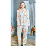 Flz Büyük Beden Boydan Düğmeli Uzun Kol Kadın Pijama Takımı Somon Somon 4XL