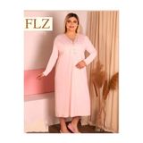 Flz Büyük Beden Kışlık Kadın Dantelli Şık Gecelik Pembe 4XL