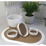 Flz Life Jüt,Hasır,4 Lü,Banyo Paspas Takımı,bohem Tarzı Banyo Setleri,iskandinav Paspas/Sepet - Krem