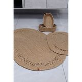 Flz Life Jüt,Hasır,4 Lü,Banyo Paspas Takımı,bohem Tarzı Banyo Takımı,iskandinav Paspas/Sepet - Hasır Rengi