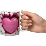 Fm 3D Efektli Pembe Kalp Tasarım Kupa - Sevgiliye Özel Hediyelik Seramik Bardak - Doğum Günü ve Yıl Dönümü Hediyesi Özel Tasarım - Beyaz - Fuşya