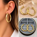 FM 💎 Premium Parlak ve Şık Gold Renk Büyük Boy Kalın Halka 316L Çelik Kadın Küpe
