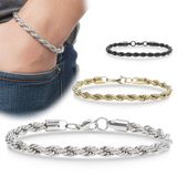 FM 💎 Premium Rope Halat Çelik Zincir Bileklik 6mm 3183CZB2D8 - 20 cm - Siyah Renk