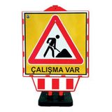 FM Trafik 90x60x48 cm Katlanır Uyarı Levhalı Bariyer Çalışma Var