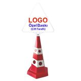 FM Trafik Kedi Gözlü 650 mm Üçgen Tabela Baskılı Reklam Konisi