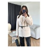 FMN Butik astarlı sakallı kaşe peluş tasarım kemerli pinterest şık cep detay blazer ceket kaban