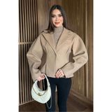 FMN Collection tasarım premium seri balon kol bele oturan dikiş detay astarlı tek düğme kaşe kaban ceket