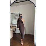 FMN Moda tek yarasa kol kendinden kolyeli tasarım muadil premium seri midi boy şık gece elbisesi